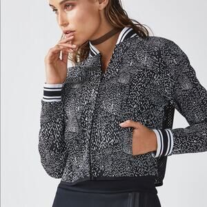 Fabletics Black Constellation Print Neoprene Mesh Back ‘Tia Bomber’ Jacket, L